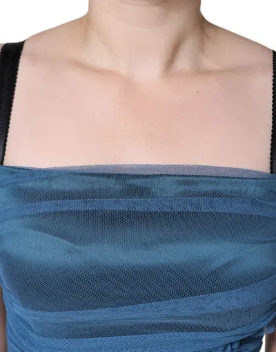 Pre-owned Dolce & Gabbana Blue Mesh Trim Ruched Tulle Sheath Women's Dress ()