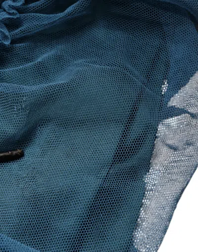 Pre-owned Dolce & Gabbana Blue Mesh Trim Ruched Tulle Sheath Women's Dress ()