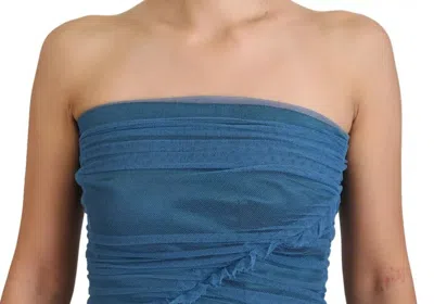 Pre-owned Dolce & Gabbana Blue Mesh Trim Ruched Tulle Sheath Women's Dress ()