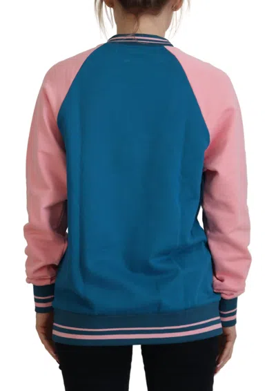 Dolce & Gabbana Blue Pink Queen Sequin Crystal Sweater In Blue