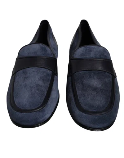 Dolce & Gabbana Blue Suede Leather Men's Loafer Moccasin Men's Shoes In Black And Blue