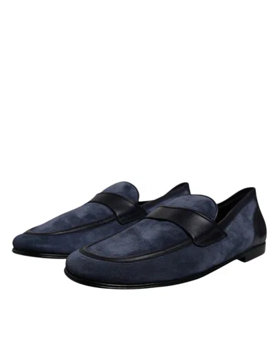 Dolce & Gabbana Blue Suede Leather Men's Loafer Moccasin Men's Shoes In Black And Blue