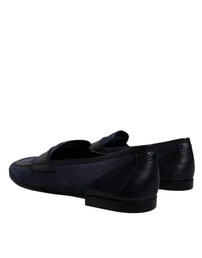 Dolce & Gabbana Blue Suede Leather Men's Loafer Moccasin Men's Shoes In Black And Blue