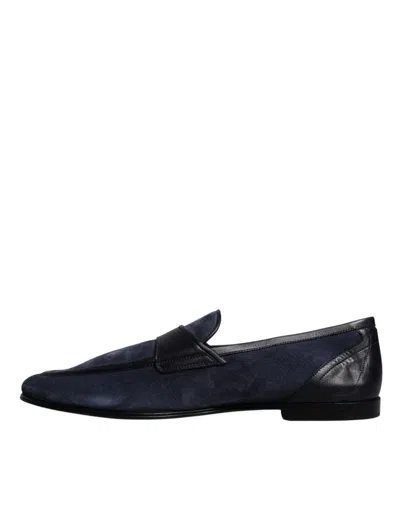 Dolce & Gabbana Blue Suede Leather Men's Loafer Moccasin Men's Shoes In Black And Blue