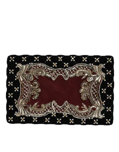 Pre-owned Dolce & Gabbana Bordeaux Black Velvet Gold Frame Clutch Evening Purse Women's Bag ()