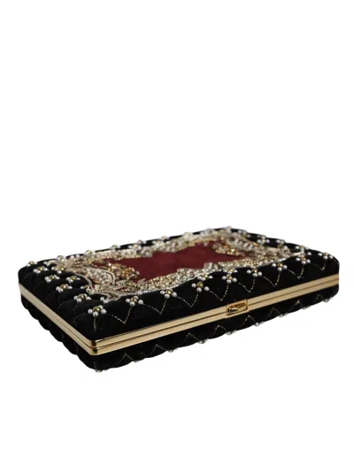 Pre-owned Dolce & Gabbana Bordeaux Black Velvet Gold Frame Clutch Evening Purse Women's Bag ()