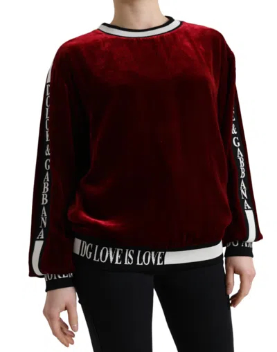 Dolce & Gabbana Bordeaux Velvet Crew Neck Pullover Women's Sweater In Red