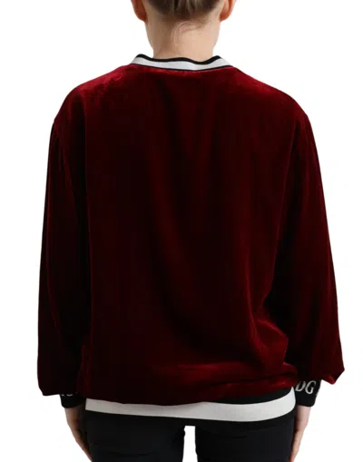 Dolce & Gabbana Bordeaux Velvet Crew Neck Pullover Women's Sweater In Red