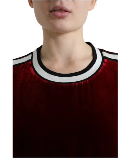 Dolce & Gabbana Bordeaux Velvet Crew Neck Pullover Women's Sweater In Red