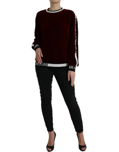 Dolce & Gabbana Bordeaux Velvet Round Neck Pullover Sweater In Red