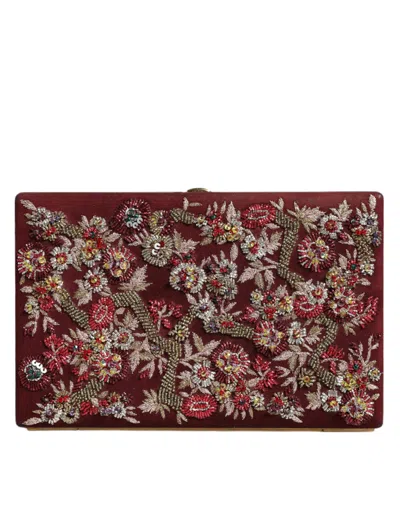 Pre-owned Dolce & Gabbana Bordeaux Velvet Gold Frame Clutch Evening Women's Bag () In Burgundy