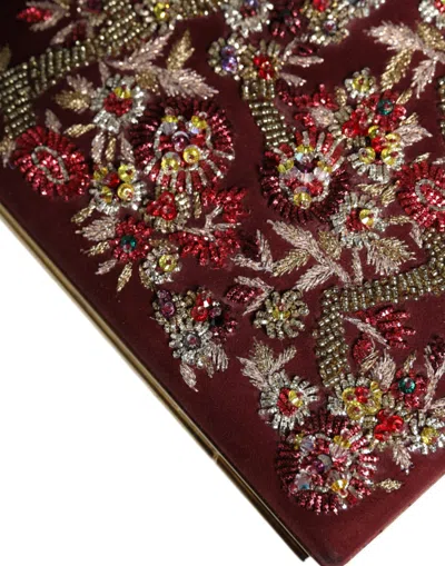 Pre-owned Dolce & Gabbana Bordeaux Velvet Gold Frame Clutch Evening Women's Bag () In Burgundy