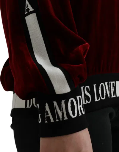 Dolce & Gabbana Bordeaux Velvet Round Neck Pullover Sweater In Red