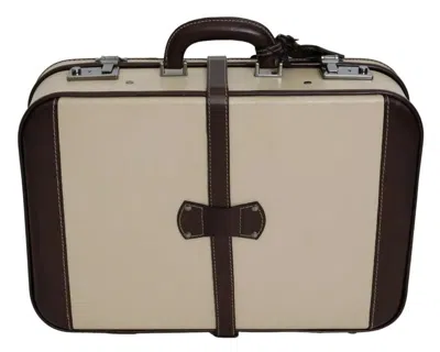 Pre-owned Dolce & Gabbana Brown Beige Leather Mens Travel Suitcase Luggage Men's Bag () In Sand