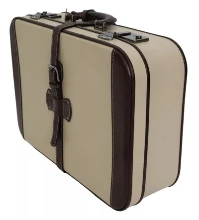 Pre-owned Dolce & Gabbana Brown Beige Leather Mens Travel Suitcase Luggage Men's Bag () In Sand