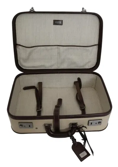 Pre-owned Dolce & Gabbana Brown Beige Leather Mens Travel Suitcase Luggage Men's Bag () In Sand