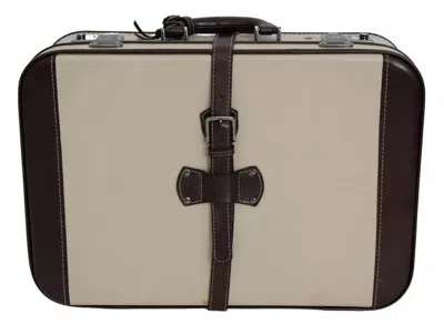 Pre-owned Dolce & Gabbana Brown Beige Leather Mens Travel Suitcase Luggage Men's Bag () In Sand