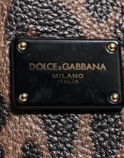 Pre-owned Dolce & Gabbana Brown Black Calfskin Leopard Print Shoulder Tote Women's Bag () In Multi
