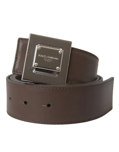 Dolce & Gabbana Brown Calf Leather Square Metal Buckle Women's Belt In Brown