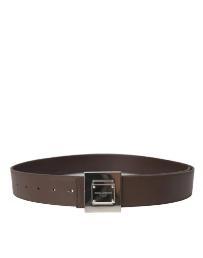 Dolce & Gabbana Brown Calf Leather Square Metal Buckle Women's Belt In Brown