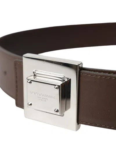 Dolce & Gabbana Brown Calf Leather Square Metal Buckle Women's Belt In Brown