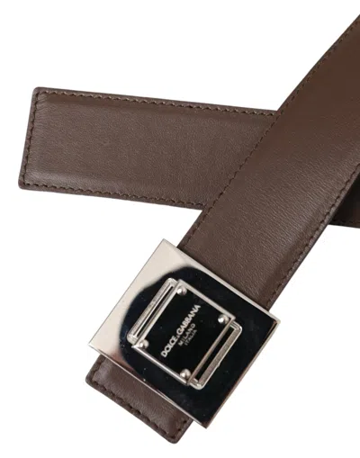 Dolce & Gabbana Brown Calf Leather Square Metal Buckle Women's Belt In Brown