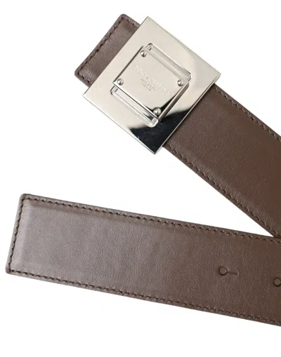Dolce & Gabbana Brown Calf Leather Square Metal Buckle Women's Belt In Brown