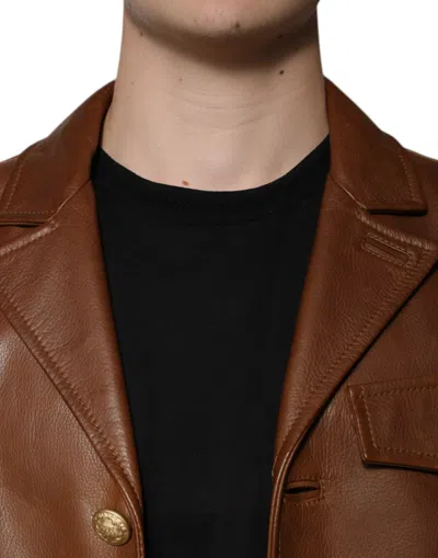 Pre-owned Dolce & Gabbana Brown Calfskin Leather Button Down Men's Jacket ()