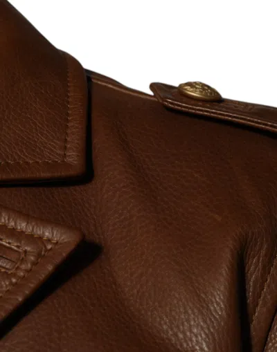 Pre-owned Dolce & Gabbana Brown Calfskin Leather Button Down Men's Jacket ()