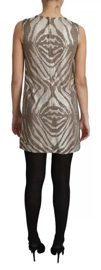 Pre-owned Dolce & Gabbana Brown Crystal Shift Mini Zebra Silver Women's Dress ()