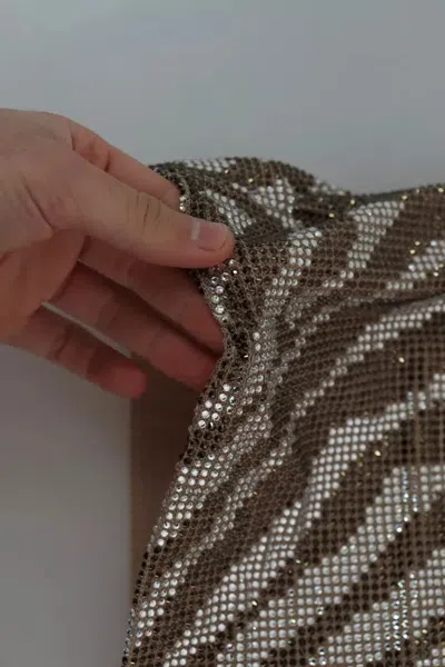 Pre-owned Dolce & Gabbana Brown Crystal Shift Mini Zebra Silver Women's Dress ()