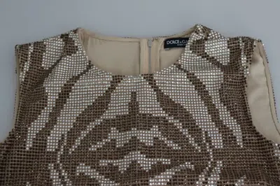 Pre-owned Dolce & Gabbana Brown Crystal Shift Mini Zebra Silver Women's Dress ()