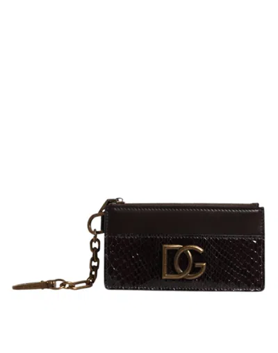 Pre-owned Dolce & Gabbana Brown Exotic Leather Dg Logo Card Holder Men's Wallet ()