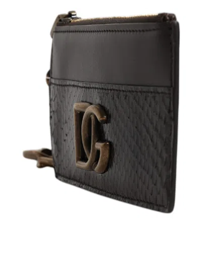 Pre-owned Dolce & Gabbana Brown Exotic Leather Dg Logo Card Holder Men's Wallet ()