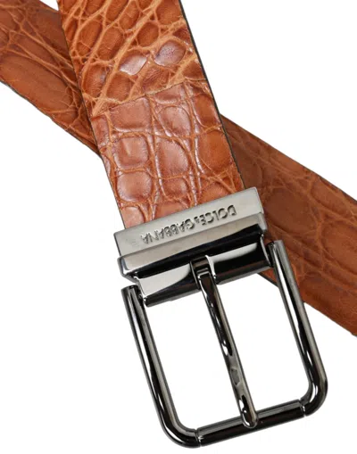 Dolce & Gabbana Brown Exotic Leather Silver Metal Buckle Women's Belt In Brown
