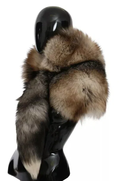 Dolce & Gabbana Brown Fox Tail Fur Shawl Neck Wrap Cover Collar Women's Scarf In Brown