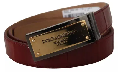 Pre-owned Dolce & Gabbana Brown Leather Gold Engraved Metal Buckle Women's Belt ()