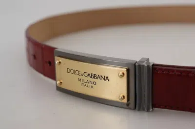 Pre-owned Dolce & Gabbana Brown Leather Gold Engraved Metal Buckle Women's Belt ()