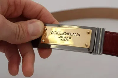 Pre-owned Dolce & Gabbana Brown Leather Gold Engraved Metal Buckle Women's Belt ()