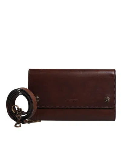Pre-owned Dolce & Gabbana Brown Leather Logo Embossed Crossbody Women's Bag ()