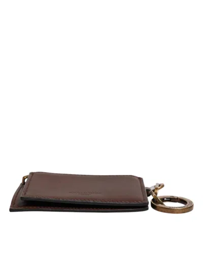 Pre-owned Dolce & Gabbana Brown Leather Zip Logo Keyring Coin Purse Keyring Men's Wallet ()