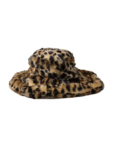 Dolce & Gabbana Brown Leopard Fur Women Bucket Women's Hat In Brown