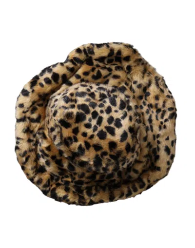 Dolce & Gabbana Brown Leopard Fur Women Bucket Women's Hat In Brown