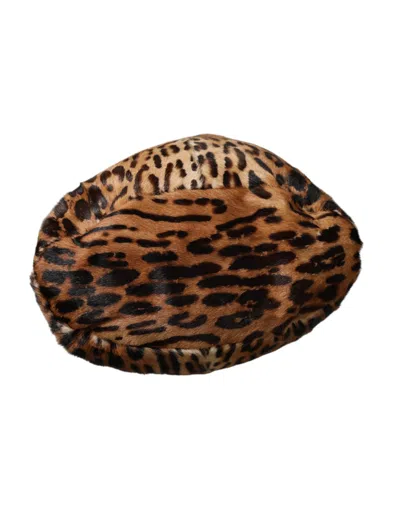 Dolce & Gabbana Brown Leopard Fur Women Bucket Women's Hat In Brown