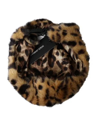 Dolce & Gabbana Brown Leopard Fur Women Bucket Women's Hat In Brown