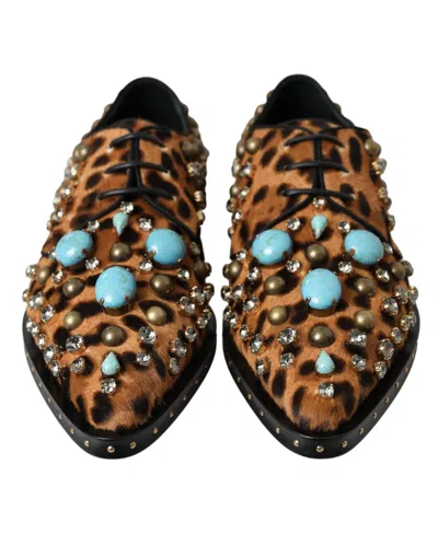 Dolce & Gabbana Brown Leopard Hair Crystal Dress Broque Women's Shoes In Animal Print