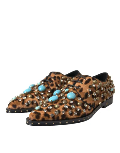 Dolce & Gabbana Brown Leopard Hair Crystal Dress Broque Women's Shoes In Animal Print