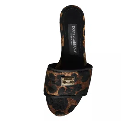 Pre-owned Dolce & Gabbana Brown Leopard Logo Slides Flats Sandals Women's Shoes ()