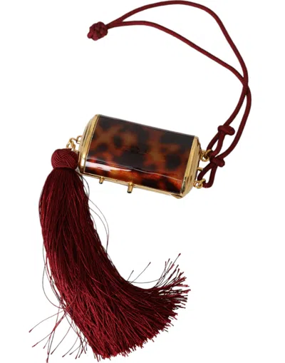 Dolce & Gabbana Brown Leopard Mini Mirror Tassel Make Up Holder Women's Bag In Brown