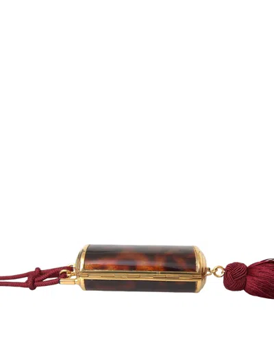 Dolce & Gabbana Brown Leopard Mini Mirror Tassel Make Up Holder Women's Bag In Brown